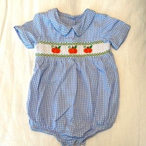 Smocked pumpkin bubble for baby boy